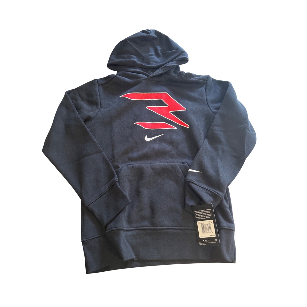 445. Nike Kids 3BRAND Icons Fleece Hoodie Black Red Logo Long Sleeve Medium